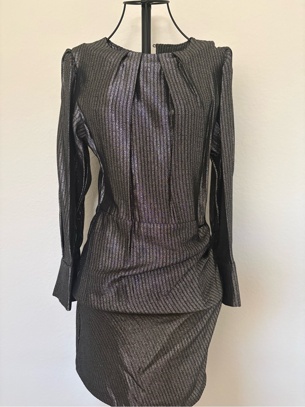 Maje Metallic Black Long-Sleeve Sheath Dress